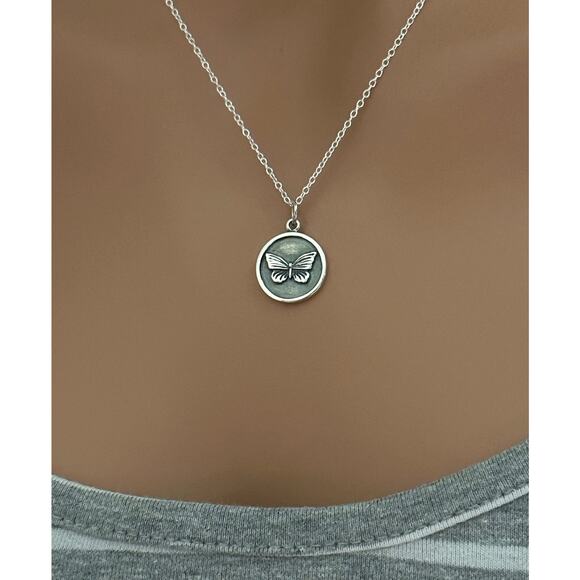 Sterling Silver Butterfly Charm in a Frame Necklace - Picture 2 of 5